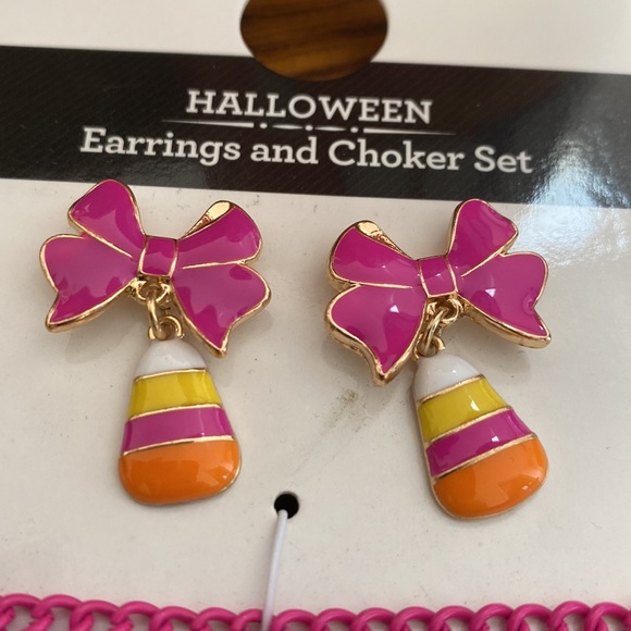 Halloween Pink and Orange Earrings and Choker Set - Picture 2 of 3